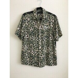 AllSaints Mens S Relaxed Fit Leopard Camo Graphic Button Shirt Short Sleeve